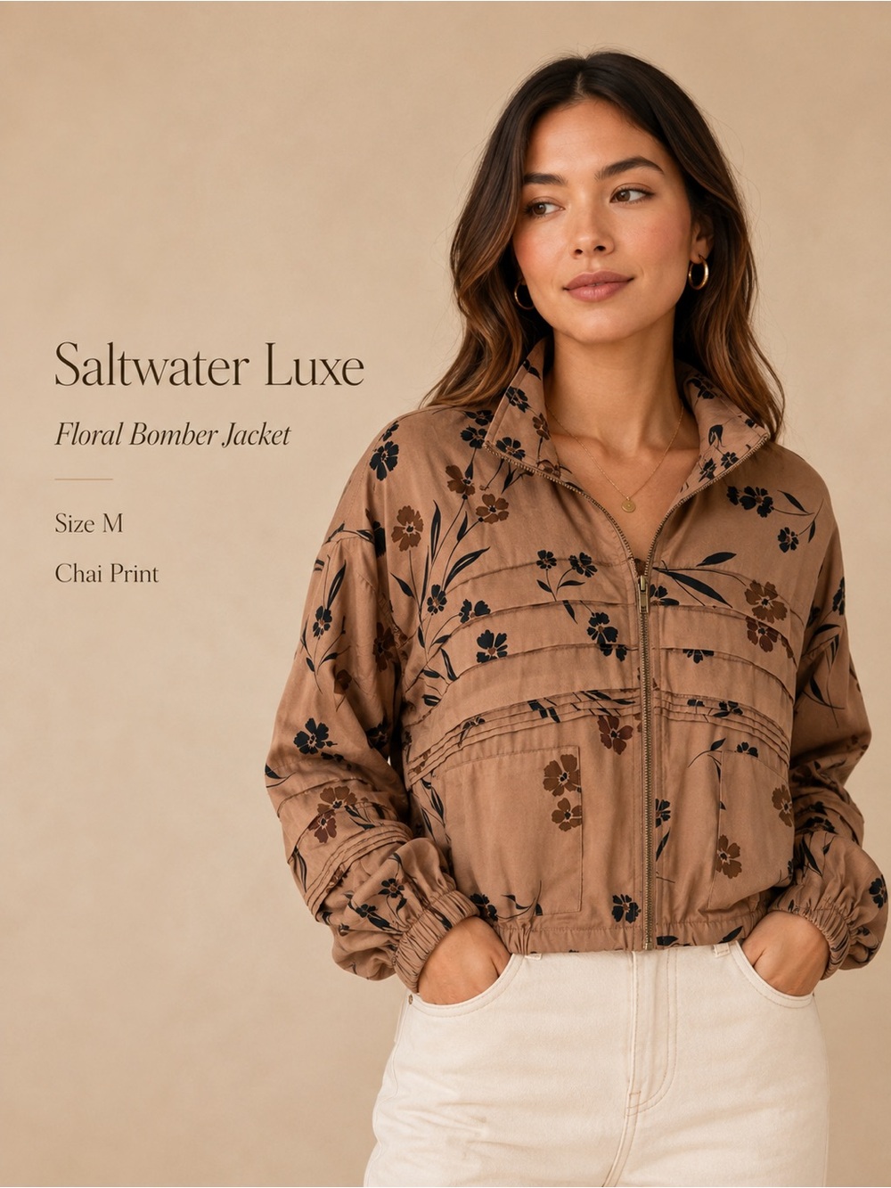 Saltwater Luxe Chai Floral Zip Front Utility Jacket Size M